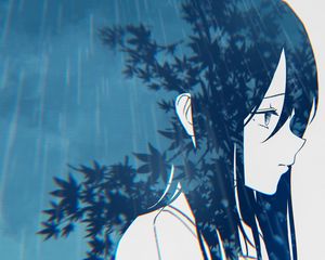 Preview wallpaper girl, sad, double exposure, anime, art