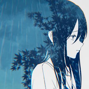 Preview wallpaper girl, sad, double exposure, anime, art