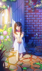 Preview wallpaper girl, sad, garden, anime, art