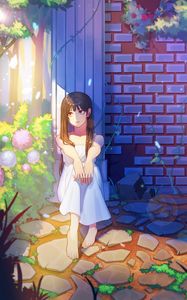 Preview wallpaper girl, sad, garden, anime, art