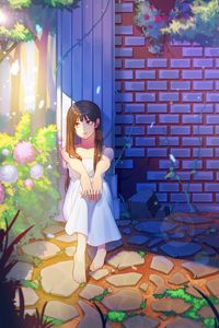 Preview wallpaper girl, sad, garden, anime, art