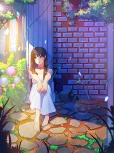Preview wallpaper girl, sad, garden, anime, art