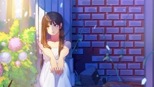 Preview wallpaper girl, sad, garden, anime, art