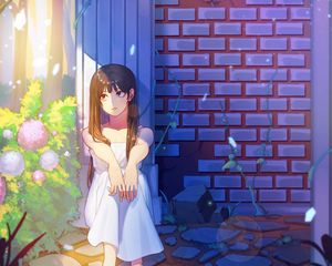 Preview wallpaper girl, sad, garden, anime, art