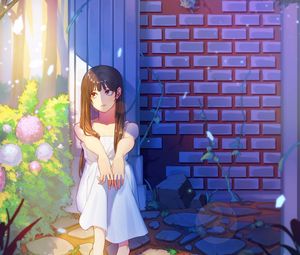 Preview wallpaper girl, sad, garden, anime, art