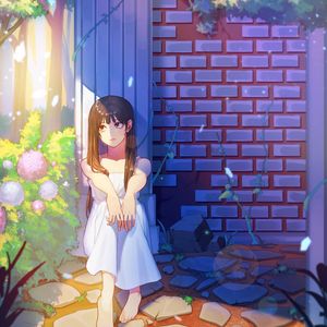 Preview wallpaper girl, sad, garden, anime, art