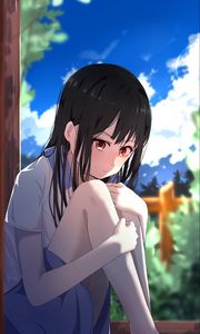 Preview wallpaper girl, sad, pose, glance, anime, art