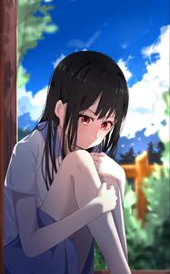 Preview wallpaper girl, sad, pose, glance, anime, art