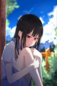 Preview wallpaper girl, sad, pose, glance, anime, art