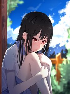 Preview wallpaper girl, sad, pose, glance, anime, art