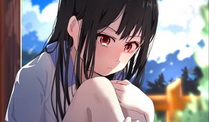 Preview wallpaper girl, sad, pose, glance, anime, art