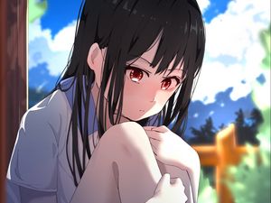 Preview wallpaper girl, sad, pose, glance, anime, art