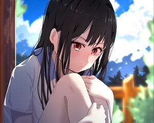 Preview wallpaper girl, sad, pose, glance, anime, art