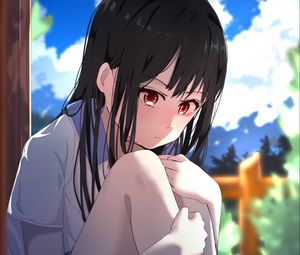 Preview wallpaper girl, sad, pose, glance, anime, art