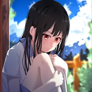 Preview wallpaper girl, sad, pose, glance, anime, art