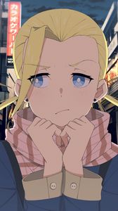 Preview wallpaper girl, sad, scarf, anime