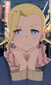 Preview wallpaper girl, sad, scarf, anime