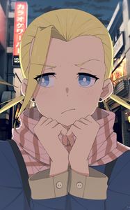 Preview wallpaper girl, sad, scarf, anime