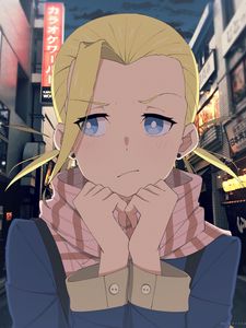 Preview wallpaper girl, sad, scarf, anime