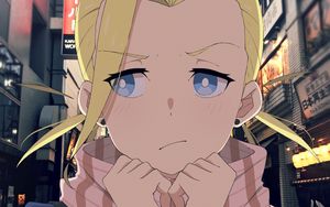 Preview wallpaper girl, sad, scarf, anime
