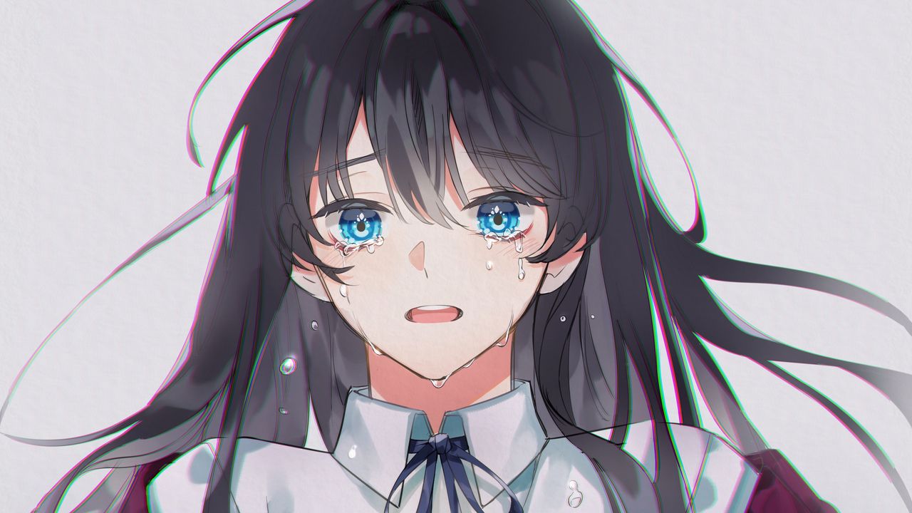 Wallpaper girl, sad, tears, anime, art