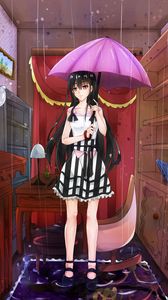 Preview wallpaper girl, sad, umbrella, rain, anime