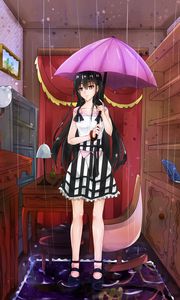 Preview wallpaper girl, sad, umbrella, rain, anime