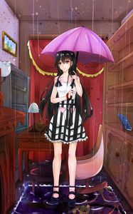 Preview wallpaper girl, sad, umbrella, rain, anime