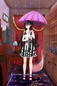 Preview wallpaper girl, sad, umbrella, rain, anime