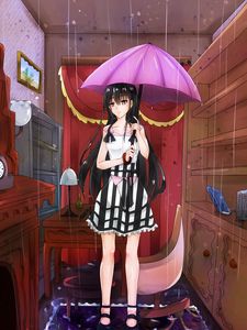 Preview wallpaper girl, sad, umbrella, rain, anime