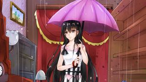 Preview wallpaper girl, sad, umbrella, rain, anime