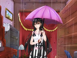 Preview wallpaper girl, sad, umbrella, rain, anime