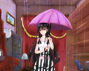 Preview wallpaper girl, sad, umbrella, rain, anime