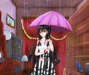 Preview wallpaper girl, sad, umbrella, rain, anime