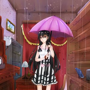 Preview wallpaper girl, sad, umbrella, rain, anime