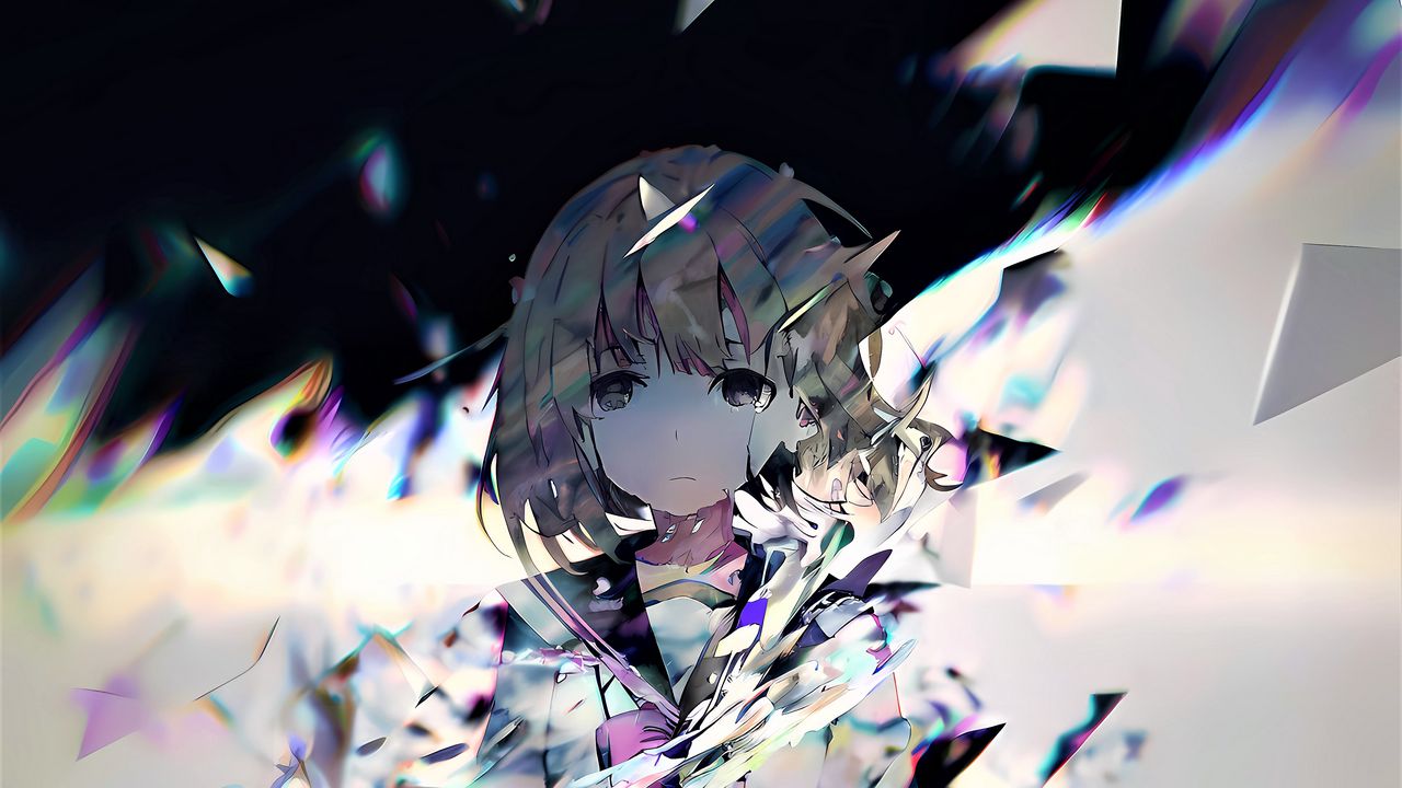 Wallpaper girl, sadness, alone, distortion, anime