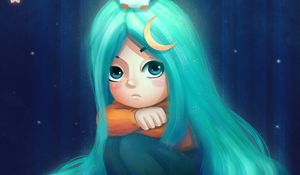 Preview wallpaper girl, sadness, art, bird, stars