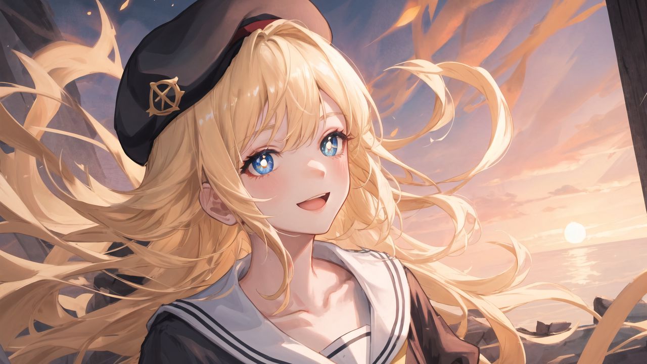 Wallpaper girl, sailor suit, anime, smile, art