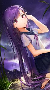 Preview wallpaper girl, sailor suit, anime, purple