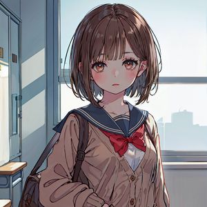 Preview wallpaper girl, sailor suit, bag, window, anime, art