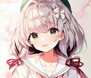 Preview wallpaper girl, sailor suit, flower, anime