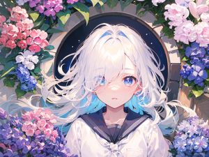 Preview wallpaper girl, sailor suit, flowers, window, anime