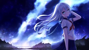 Preview wallpaper girl, sailor suit, night, anime, art, blue