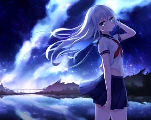 Preview wallpaper girl, sailor suit, night, anime, art, blue