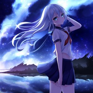 Preview wallpaper girl, sailor suit, night, anime, art, blue