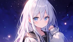 Preview wallpaper girl, sailor suit, starry sky, anime