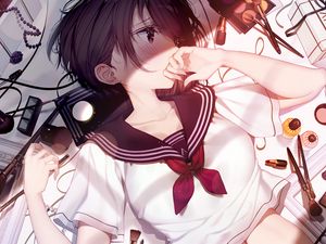 Preview wallpaper girl, sailor suit, uniform, glance, anime