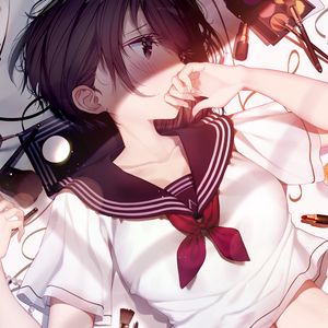 Preview wallpaper girl, sailor suit, uniform, glance, anime