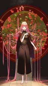 Preview wallpaper girl, sakura, branches, flowers, anime