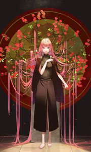 Preview wallpaper girl, sakura, branches, flowers, anime